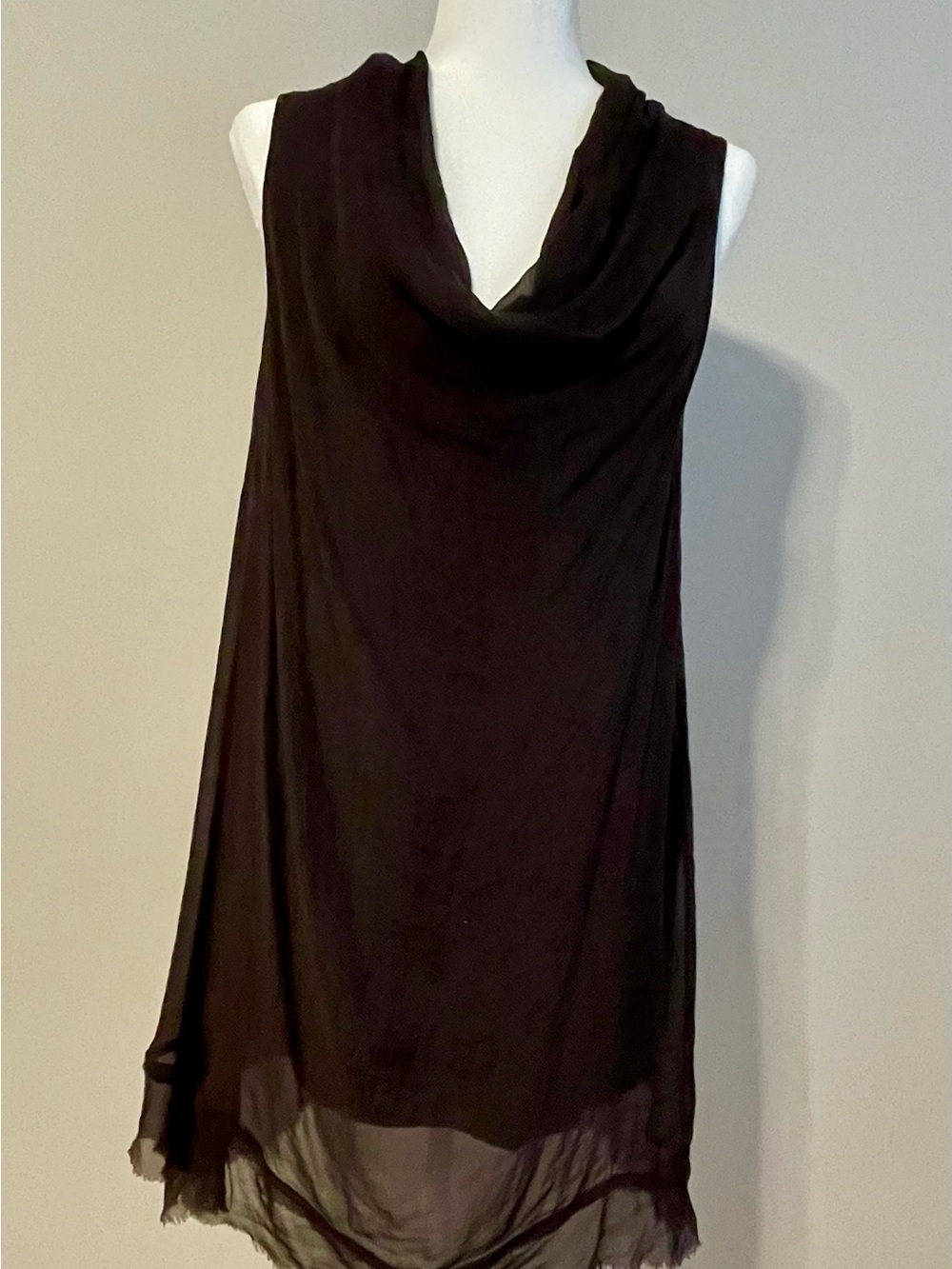 Sleeveless Cowl Neck Silk Tunic Top - Black